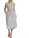 Entro Neon Stripes Midi Dress In Blue In Neutral