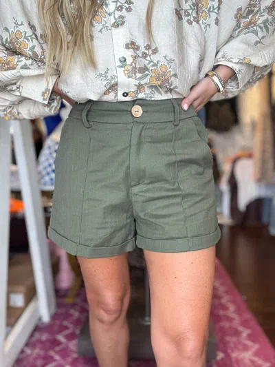 Entro Next Level High Waisted Pleated Pintuck Shorts In Olive In Green
