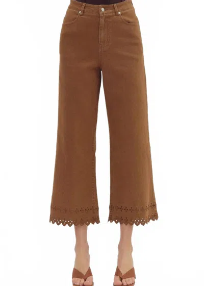 Entro Nice Touch Embroidered Hem Pants In Brown