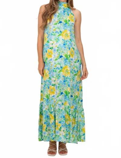 Entro Oceanside Halter Mock Neck Maxi Dress In Blue Floral