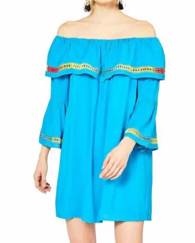 Entro Off The Shoulder Bell Sleeve Dress In Turquoise In Blue