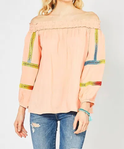 Entro Off The Shoulder Crochet Top In Peach In Pink