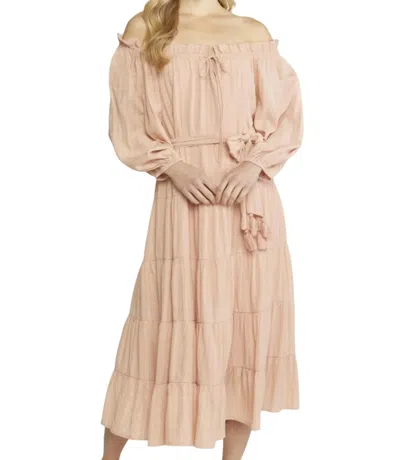 Entro Off-the-shoulder Midi Dress In Peach In Neutral