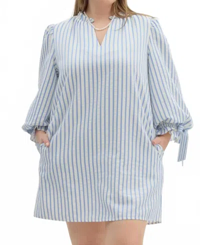 Entro Olivia Curve Striped Bow Tie Detail Mini Dress In Powder Blue Multi