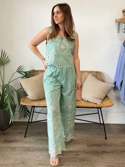 Entro Olivia Wide Leg Striped Pants In Green