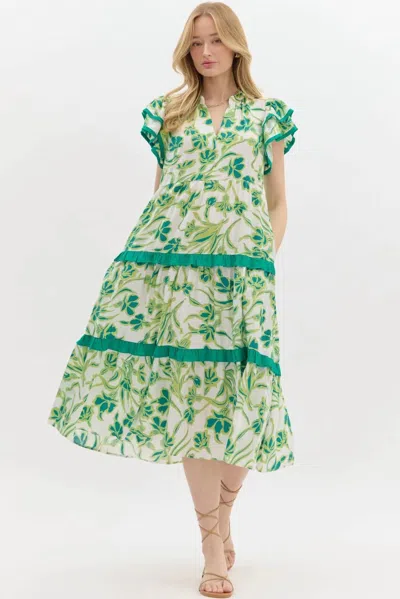 Entro On Island Time Dress In Green In Animal Print