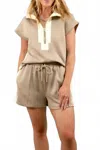 Entro On The Go Top & Shorts Set In Taupe In Neutral