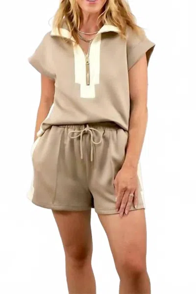Entro On The Go Top & Shorts Set In Taupe In Neutral