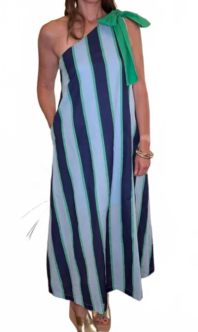 Entro One Shoulder Bow Strip Dress 6.4 In Navy Multi