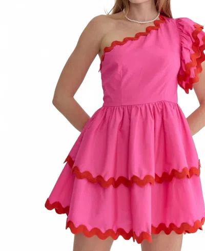 Entro One Shoulder Valentine Mini Dress In Pink
