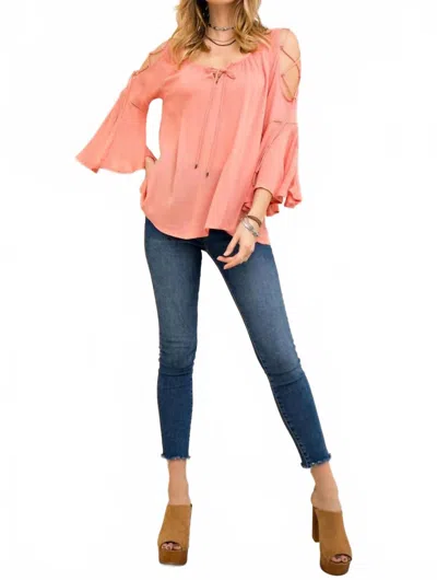 Entro Open Shoulder Bell Sleeve Top In Peach In Multi