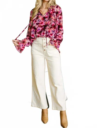 Entro Open Your Eyes Floral Blouse In Burgundy Red