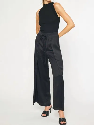 Entro Overlap Satin High Waisted Wide-leg Pants In Black