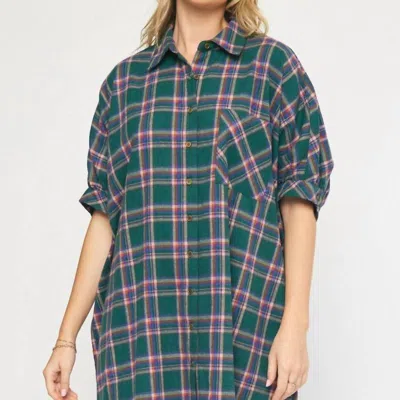 Entro Oversized Flannel Dress In Green