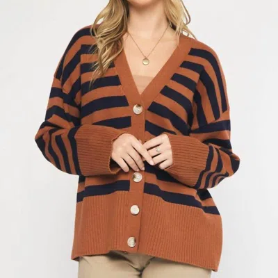 Entro Oversized Striped Cardigan In Brown