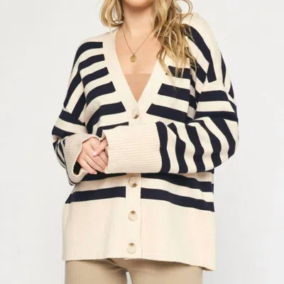 Entro Oversized Striped Cardigan In Brown