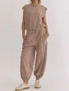 Entro Oversized Terry Knit Jumpsuit In Mocha