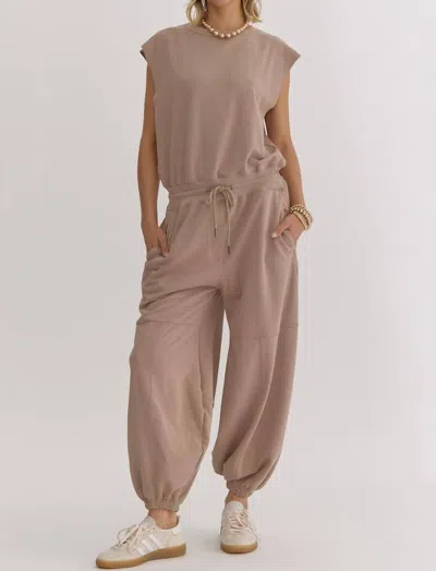 Entro Oversized Terry Knit Jumpsuit In Mocha