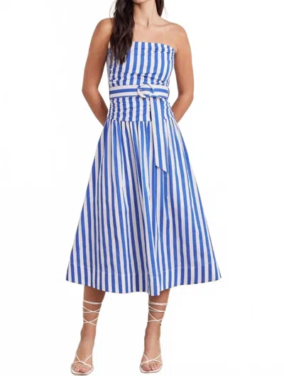 Entro Paige Striped Strapless Midi Dress In Blue