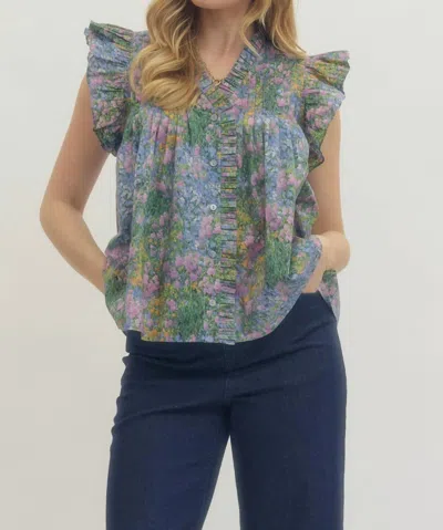 Entro Painted Florals Top In Blue
