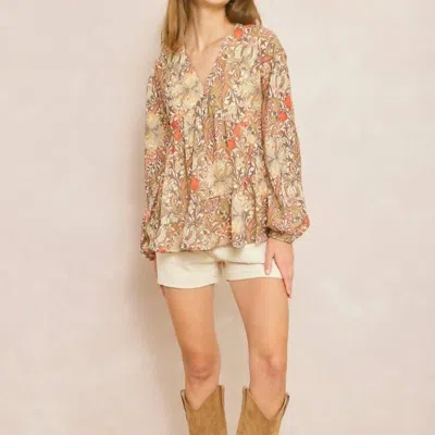 Entro Paisley Floral Blouse In Brown