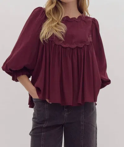 Entro Palmer Babydoll Sleeve Relax Fit Top In Merlot In Purple