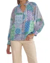 Entro Patchwork Print Long Sleeve Blouse In Blue Multi In Multi