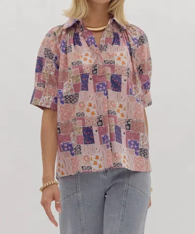 Entro Patchwork Top In Rose In Multi