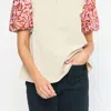 ENTRO PATTERNED PUFF SLEEVE MOCK NECK TOP