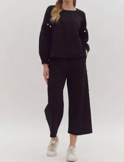 Entro Pearl Cropped Pant Set In Black