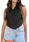 Entro Pearl Hem Cowl Neck Top In Black In Black