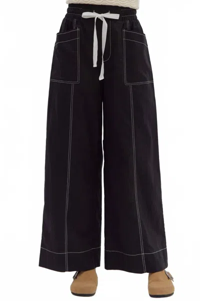 Entro Penelope High-waist Drawstring Wide-leg Pants In Black