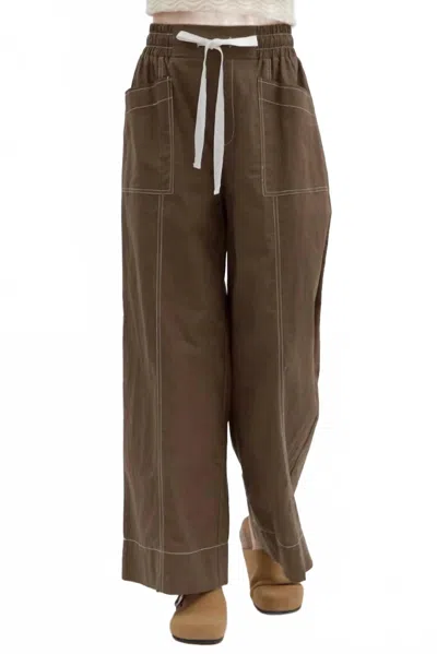 Entro Penelope High-waist Drawstring Wide-leg Pants In Brown