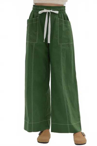 Entro Penelope High-waist Drawstring Wide-leg Pants In Green