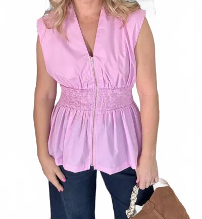 Entro Peplum Hem Zip Up Top In Watermelon In Pink