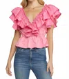 Entro Ruffled Peplum Top In Pink In Pink
