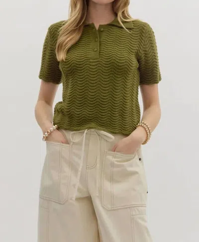 Entro Perfect Pick Short Sleeve Sweater In Olive In Green