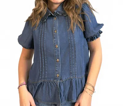 Entro Peter Pan Top In Denim In Blue