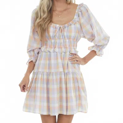 Entro Picnic Plaid Mini Dress In Pastel In Multi