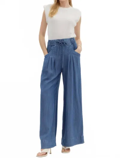 Entro Pintuck Denim Wide Leg Pants In Blue