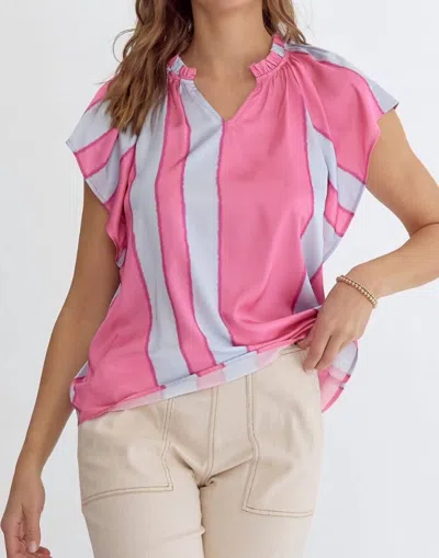 Entro Pintuck Short Sleeve Top In Pink