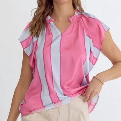 Entro Pintuck Short Sleeve Top In Pink