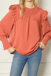 Entro Pintucked And Pretty Top In Salmon In Multi