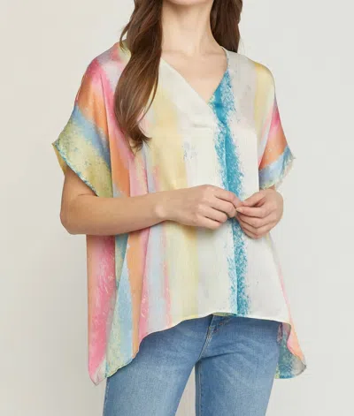 Entro Placket Top In Rainbow In Blue
