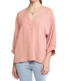 Entro Placket V-neck Top In Salmon In Pink