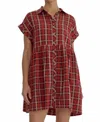 Entro Plaid Button Down Mini Dress In Red