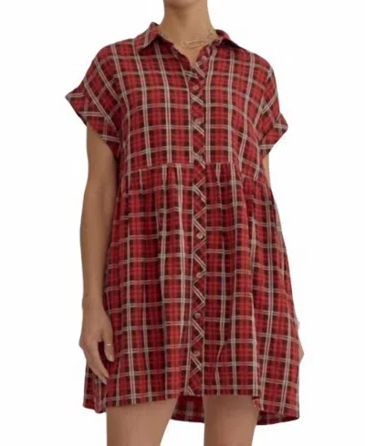 Entro Plaid Button Down Mini Dress In Red