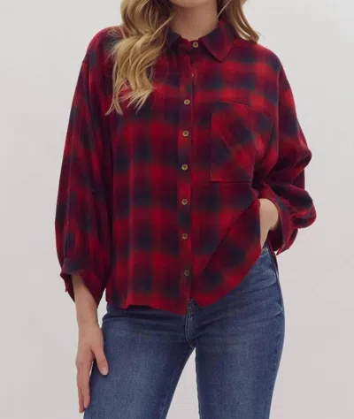 Entro Plaid Button Up Top In Red
