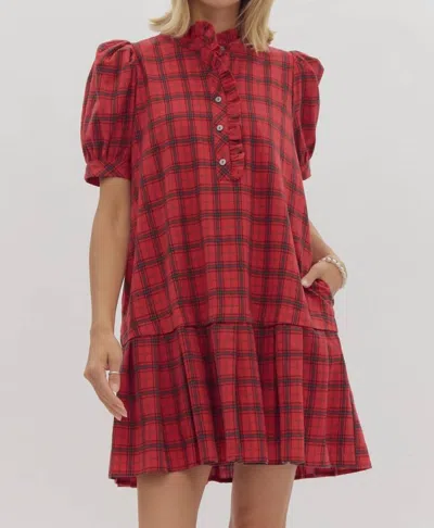 Entro Plaid Buttoned Mini Dress In Red