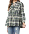 Entro Plaid Flannel Babydoll Top In Hunter In Green